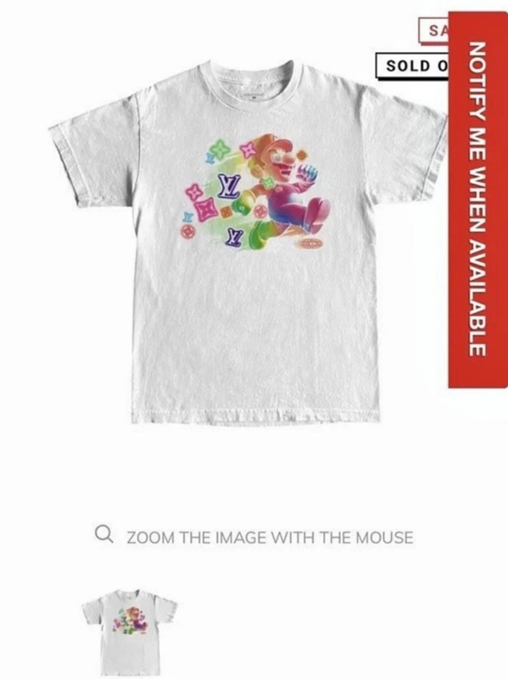VINTAGE DEMOWORLD MARIO Graphic Short Sleeve T-Shirt in White Size Medium NWT